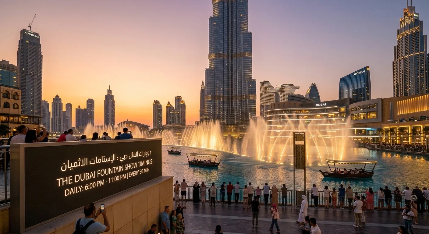 Dubai Fountain Show Timings 2026 & Best Viewing Spots